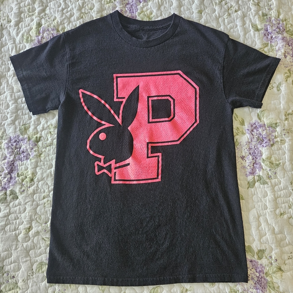 PLAYBOY Black Tee with Pink Logo